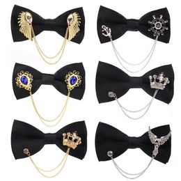 Bow Ties Mens black bow tie metal decoration bow tie womens uniform bow tie adult suit bow tie Cravats mens bow tieC240407