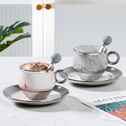 Cups Saucers Medieval Coffee Cup And Saucer Set Stone Texture With Spoon Modern Simple Ceramic Teaset Home Drinking