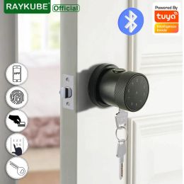 Lock RAYKUBE Wifi Bluetooth Fingerprint Door Lock Support Tuya Smartlife APP 13.56Mhz Card Code Keyless Latch Knob Lock Smart L06