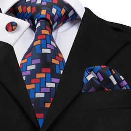 Neck Ties Premium Tie Mens Tie Luxury Handmade Geometric Neckline Silk Knitted Tie Set Mens Business Wedding Neckline Square Tie CufflinksC240407