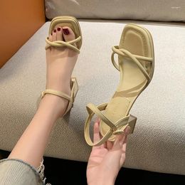 Sandals Comfort Shoes For Women Buckle Strap Black Platform Clear Heels 2024 Summer Suit Female Beige Square Toe Med Espadrilles