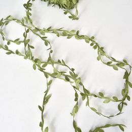 Decorative Flowers 1 Roll Artificial Vines Ribbon Leaf Vine Rattans Leaves Green Garland For Party Wedding Wall Decor Plants