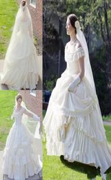Puffy Cream Taffeta Wedding Victorian Civil War Steampunk Gown Bridal Dress Vintage Appliqued Lace Wedding Gowns Custom Vestidos d4723251