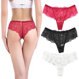 3PCS SXL Women Panties Lace Thong Female Sexy Floral Underwear Transparent GString Temptation Thin Intimates Lingerie 240407