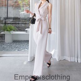 Royal Sister Fan Sexy and Elegant Womens Fashion 2023 Summer New Lace up Waist Suit Collar Sleeveless jumpsuit