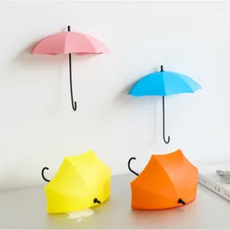 Hooks 3pcs Cute Umbrella Shape Self-adhesive Wall Door Hook Bag Keys Hanger Bathroom Kitchen Sticky Rack Clothing Home Supplies