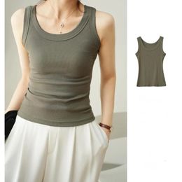 Summer Modal Cotton Wide Shoulder Tank Top Round Neck Slim High Elastic Ribbed 3D Sleeveless Breathable Basic Tops 240407