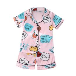2 Pcs Home Childrens Set Cute Cartoon Sleepwear 16 Years Kids Boys Girls Shortsleeved Shorts Pyjamas 240325