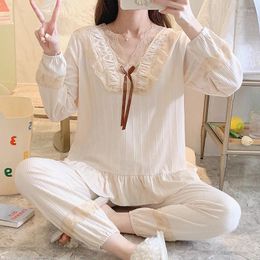 Home Clothing Casual Sleepwear Women Shirt&Pants Cotton Pajamas Set Sexy V-neck 2PCS Pijamas Suit Lace Trim Sleep Sets Spring Clothes