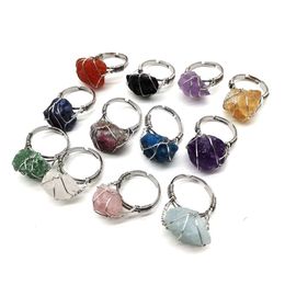 Jewellery Vintage Charm New Personalised Handwound Raw Stone Agate Ring for Women Adjustable Colourful Crystal Rings Engagement Jewellery Bijoux Wholesale