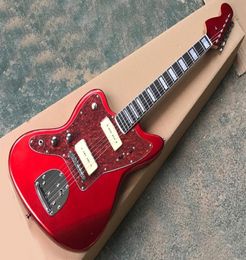 Factory Whole Metallic Red Left Handed Electric Guitar with P 90 PickupsRosewood Fretboardoffering customized services4526249