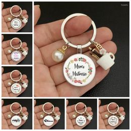 Keychains Fashion Jewelry Dome Glass Keychain Thank You Teacher Cup Drip Oil Alloy Pendant