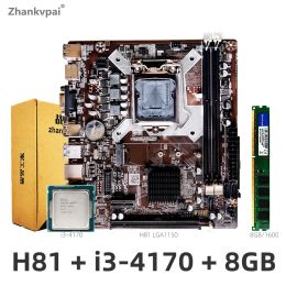 Motherboards H81 LGA 1150 Motherboard With Intel Core i34170 CPU 3.7 GHZ Dual Support +8GB DDR3 RAM USB3.0 VGA M.2