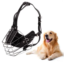 Dog Apparel Adjustable PU Leather Muzzle Basket Straps Anti-biting Adjusting Mask For Small Medium Large