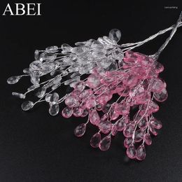 Decorative Flowers 10pcs/lot 16cm Length Acrylic Flower Branch White Pink String For Wedding Party Home Craft Decoration DIY Bouquet