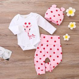 Clothing Sets LAPA 0-18 Months Baby Girl Suit Autumn Born Casual Polka Dot Long Sleeve T-shirt Romper Hat 3pcs Set Infant Girls Outfit