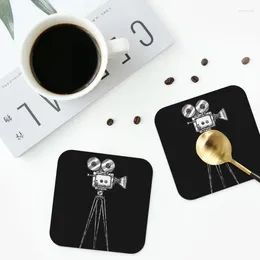 Table Mats A Drawing Of Film Camera Coasters PVC Leather Placemats Waterproof Insulation Coffee Kitchen Dining Pads Set 4