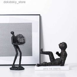 Arts and Crafts Creative Resin Abstract Black Human Sculpture Livin Room Study Decoration Art Ball Man Wire Metal Ball Home Decor AccessoriesL2447