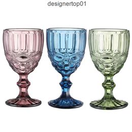 Stanleiness 48 pieces / carton European Style Embossed Wine Glass Stained Glass Beer Goblet Vintage Wine Glasses Household Juice Drinking Cup Thickened FY5509 5VZE