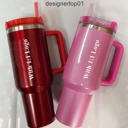 Stanleiness Cobrand Winter Cosmo Pink Parade Quencher H20 Tumblers 40oz Cups with Handle Lid and Straw Target Red Holiday Car Mugs Valentine Days Water Bottles OFST