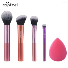 Makeup Brushes Everyday Essential & Blending Sponge Set For Foundation Blush Bronzer Eyeshadow Powder 5 Piece