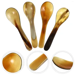 Spoons 4 Pcs Horn Coffee Spoon Tableware Scoops Long Handle Ox Horns Stirring Soup