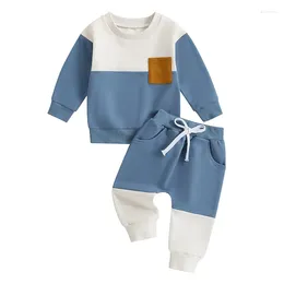 Clothing Sets Toddler Baby Boy Spring Autumn Clothes Set Long Sleeves Top Contrast Color Elastic Waist Drawstring Infant 2pcs Tracksuit