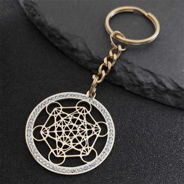 Keychains Lanyards Angel Seal Archangel Metatron Sacred Geometric Symbol Keychain Stainless Steel Flower of Life Pocket Charm Keyring Bracket K59S01 Q240403