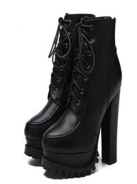 Fashion Women Gothic Boots Lace Up Ankle Boots Platform Punk Shoes Ultra Very High Heel Bootie Block Chunky Heel size 34395773118