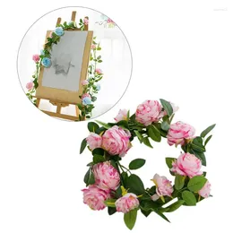 Decorative Flowers Peony Wreath Pink Artificial Floral Wall Decoration With Green Leaves 30x30cm/11.81x11.81inch Rustic Farmhouse Wedding