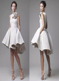 2016 Lace Wedding Dress Krikor Jabotian Jewel Sleeveless High Low Wedding Dresses Short ALine Beach Bridal Gowns With Flower2127059