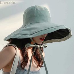 Wide Brim Hats Bucket Hats summer women Double side fashion wide Large brim Sun Hat outdoor beach fisherman cap UV proof sun protection hat bucket hat 240407