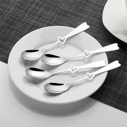 Coffee Scoops Spoon Cutlery Dinnerware Silver Set Steel Of Kitchen Dishes Fork Heart-shaped For Stainless Knife Tableware