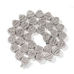 Hot Sale Heart Shape Diamond Necklace 12mm Cuban Link Chain Baguette Cz Bling New Design Gift for Women Man