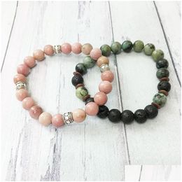 Beaded Mg0556 Rhodonite Lava Stone Couple Bracelet High Quality African Turquoise Natural Handmade Jewelry Whole302C Drop Delivery Bra Dhl3D