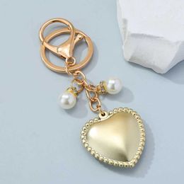 Keychains Lanyards Beautiful Keychain Pearl Heart Clasp Key Ring Honourable Enamel Gold Colour Chains Love Gifts For Women Girls DIY Jewellery Q240403