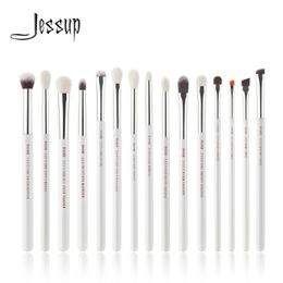 Jessup Professional Makeup Brushes Set 15pcs Make up Brush Pearl White/Silver Tools kit Eye Liner Shader natural-synthetic hair 240327