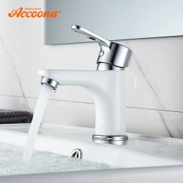 Sets Accoona New Basin Faucet Contemporary Bathroom Faucet Painted Brass Single Handle Single Hole Hot and Cold Faucet Deck A9067