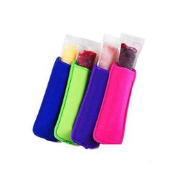 Ice Cream Tools Mti Colours Antizing Popsicles Bags Zer Icy Pole Popsicle Holders Reusable Neoprene Insator Pop Sleeves Bag For Drop De Dhjb3