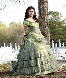 2019 Vintage Quinceanera Dresses Katherine Pierce Victorian era Corset Off the Shoulder Celebrity Sweet 16 Formal Party Dresses8724346
