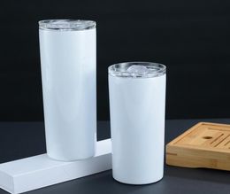 20oz 30oz Skinny Tumblers Blank Sublimation Slim Cup Coffee Mugs with Lid and Plastic Straw Beer Mugs SEA CCA125069025265