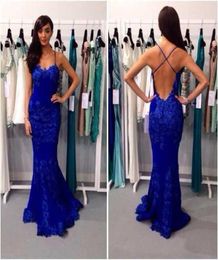 2017 Blue Colour Prom Dress Sexy Mermaid Low Cut Open Back Long Women Backless Gown WH4769364115