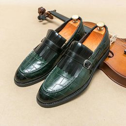 Casual Shoes Handmade Men Crocodile Pattern Fringe Loafers Comfy Leather Moccasins Breathable Male Driving Footwear Big Size