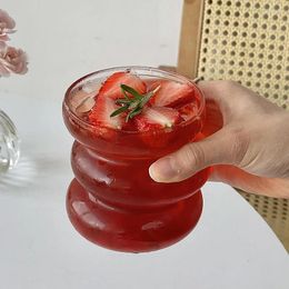 Wine Glasses 450ml 15oz Transparrent Heat-resistant Glass Mug Irregular Wavy Cup Water Juice Cocktail Coffee 1 Piece