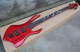 Red body 4 strings Electric Bass Guitar with Colourful Pearl Snake PatternBlack hardwareHH pickupsRosewood fingerboardoffer cus8767053