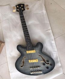 Whole New 4 String Electric Bass Guitar Semi Hollow Body In Charcoal Burst 1711102391525