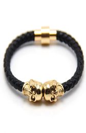 Men039s Skull Leather Bracelet Retro Braided Leather Bracelet Strong Magnetic Buckle Jewellery Accessories Friends1267237