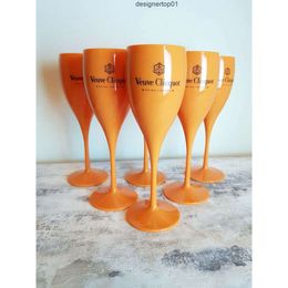 Stanleliness 6x Veuve Clicquot Acrylic Plastic Champagne Orange Flutes Wine Glasses 180ml TGLY