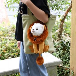 Cat Carriers Pet Dog Outcropping Out Portable Bag Lion Design Breathable Cotton Shoulder Bags With Safety Zippers