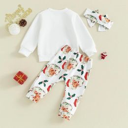 Clothing Sets Baby Girl Christmas Outfits Toddler Santa Long Sleeve Pullover Tops Sweatshirt Pants Headband Xmas Set